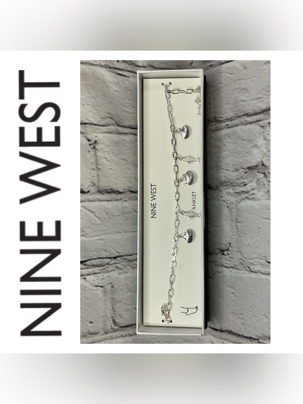 🌟🌟Nine West Silver Seashell & Fish Charm Anklet